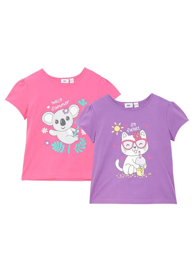 Camiseta para niñas (2 unidades) Lila intenso + rosa